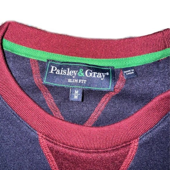 Men's Stylish Paisley & Gray Blue/Red Sweater - Trendy Fashion Knitwear - Medium - Picture 2 of 2